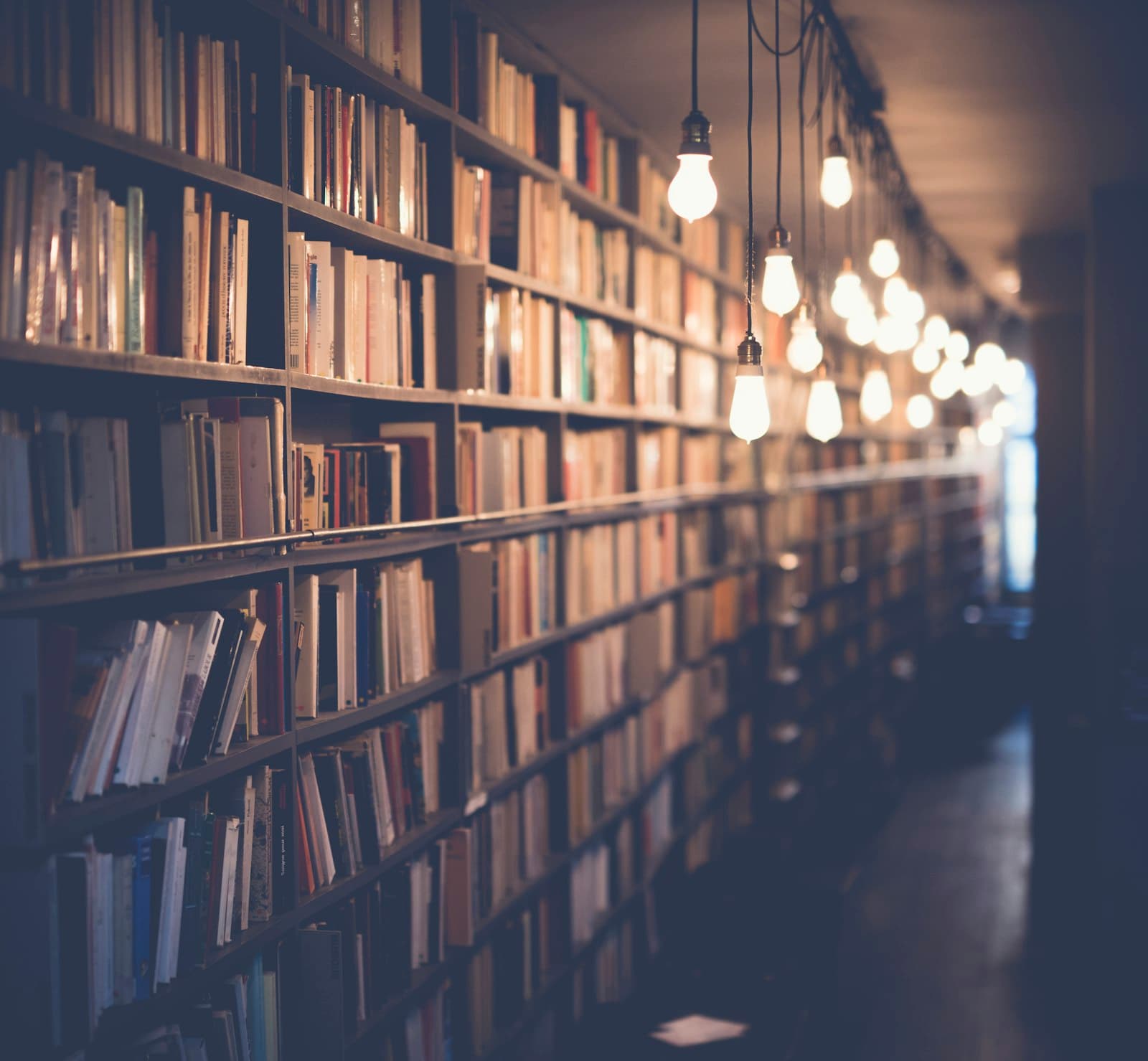 صفوف من الكتب في مكتبة